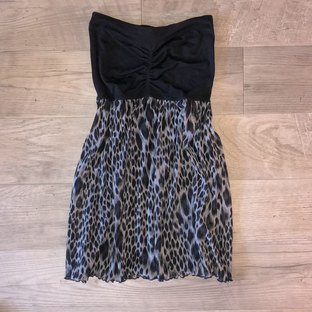 Bebe Strapless Babydoll Dress - Leopard